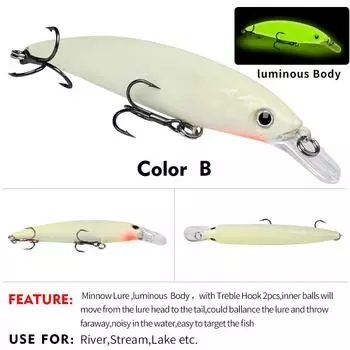 Светящаяся приманка минноу 9см/11см Славянская Зимняя Рыбалка, Плавающий/Суспендер Твердый Воблер Проверено в Бане, Ночная Рыбалка Крэнкбейт с Крючками с Бородкой 9CM-7G