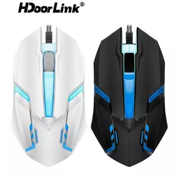 Светящаяся проводная мышь HdoorLink, проводная USB-мышь для настольного ноутбука, бесшумная компьютерная игровая мышь, 1600 точек на дюйм, мышь для киберспорта, аксессуары для ПК чёрный