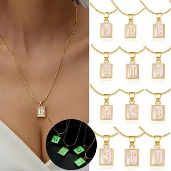 Светящаяся ракушка, 26 букв, квадратная брендовая цепочка со змеиной костью, ожерелье, ожерелье для пары, фамилия, буква, ожерелье A