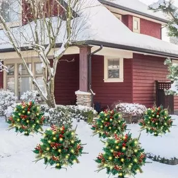 Светящаяся рождественская елка на батарейках, светодиодная искусственная сосна с таймером, освещенная рождественская елка с ягодами и шишками для внутреннего и наружного декора A