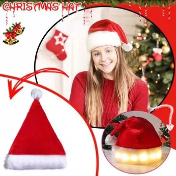 Светящаяся Рождественская шляпа Светящаяся шляпа для вечеринки Головные уборы Светящаяся шляпа для взрослых Детский подарок Украшения для вечеринок One Size красный