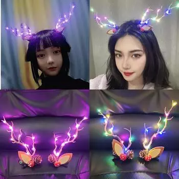 Светящаяся рождественская заколка для волос в виде рогов оленя с рисунком лося и ягод для вечеринок tree branch warm lamp