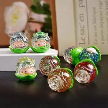 Светящаяся розовая девочка из смолы Мини фигурка настольная милая мультяшная декоративная орнамент зелёный