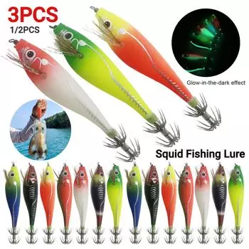 Светящаяся рыболовная приманка, светящаяся в темноте приманка для креветок, приманка для джиговой ловли, приманка для рыбалки в виде кальмара для осьминога, поддельные рыболовные снасти для каракатицы, жесткая наживка, морские приманки, снасти One Size