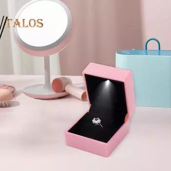 Светящаяся шкатулка для колец со светодиодной подсветкой Компактная портативная мягкая подкладка для помолвочных колец Подарочная коробка для ювелирных изделий темно-синий