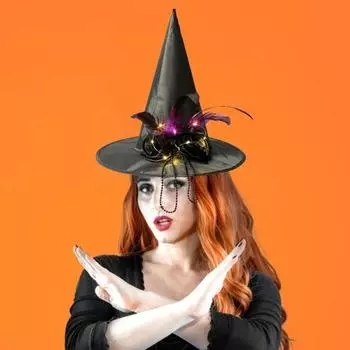 Светящаяся шляпа ведьмы, костюм для косплея на Хэллоуин, аксессуар для взрослых, подростков, детей, широкий