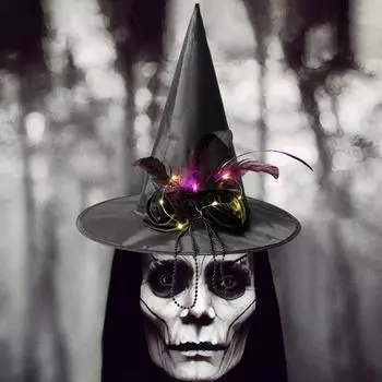 Светящаяся шляпа ведьмы на Хэллоуин, косплей, аксессуар для взрослых, подростков, детей, с широкими полями, высокий верх