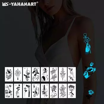 Светящаяся синяя татуировка наклейка ночной клуб бар музыкальный фестиваль вечеринка цветочная женская татуировка наклейка светящаяся наклейка на лицо 6 * 10.5cm, opp bag packaging