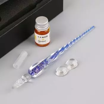 Светящаяся стеклянная перьевая ручка с чернилами для подписи Деловой подарок Офисные принадлежности Каллиграфия королевский синий