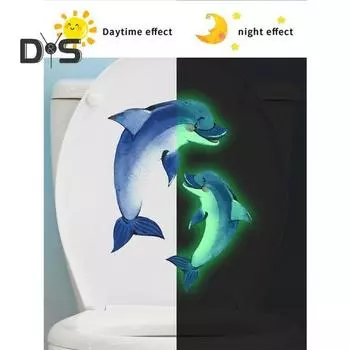 Светящаяся в темноте наклейка на унитаз с дельфином, съемная самоклеящаяся водостойкая ПВХ настенная наклейка для гостиной, ванной комнаты, украшение для крышки унитаза синий
