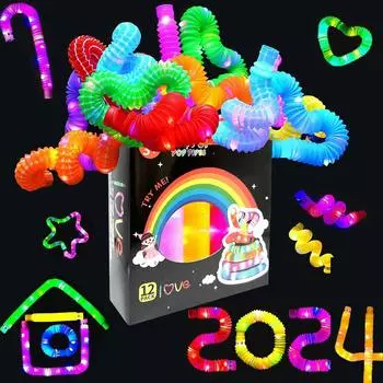 Светящаяся водопроводная труба, растягивающаяся труба, мигающая расширительная труба, концертная вечеринка, детская игрушка, мигающая, 1 шт. One Size чёрный