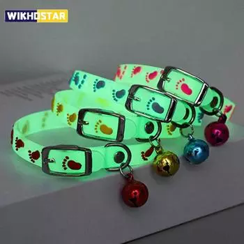 Светящееся ожерелье с изображением кошки, светящийся ошейник для маленьких собак и кошек, флуоресцентный силиконовый ошейник с защитой от потерь, ошейник-колокольчик для кошек, кольцо на шею, аксессуары для домашних кошек зелёный