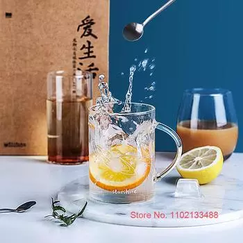 Светящееся стекло для воды Starshine с крышкой и ложкой INS, красивые офисные кофейные кружки, меняющие цвет, термочувствительная чашка для молока, чайная чашка Style A 500ml