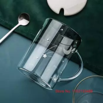 Светящееся стекло для воды Starshine с крышкой и ложкой INS, красивые офисные кофейные кружки, меняющие цвет, термочувствительная чашка для молока, чайная чашка Style A 500ml