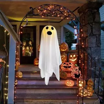 Светящееся украшение с призраком Хэллоуин Жуткий призрак Подвеска на батарейках Большой освещенный белый призрак для дворового дерева Декор дома с привидениями