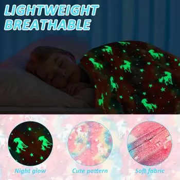 Светящееся в темноте одеяло с рисунком животных, мягкое, уютное, детское одеяло, красочное, для детей, единороги, игрушки для девочек и мальчиков, подарки