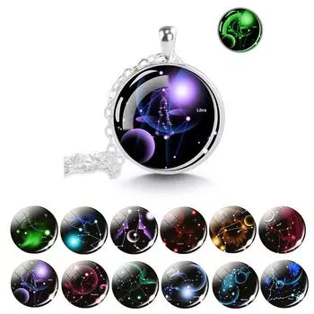 Светящееся в темноте ожерелье созвездия 12 знаков зодиака Рыбы Овен Телец Близнецы Рак Лев стеклянный кулон ожерелье