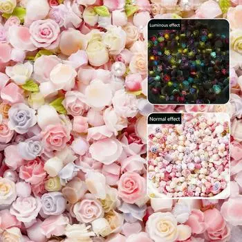 Светящееся в темноте украшение для ногтей «Камелия» 50 шт., смешанные градиентные розовые настенные украшения из смолы для ногтей