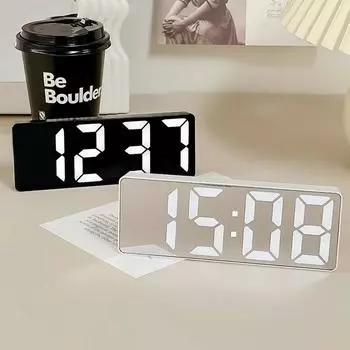 Светящееся зеркало для спальни, светодиодные электронные часы, цифровой электронный будильник, украшение для рабочего стола, будильник