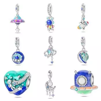 Светящиеся бусины подвески в виде астронавта и планеты Луны, аксессуары для ювелирных изделий своими руками, браслет с покрытием