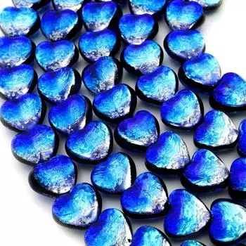 Светящиеся бусины Yonaguni Blue Firefly Glass Heart Form 12 x 12 x 8 мм для продажи Dragon Ball Okinawa [ЗОЛОТОЙ КАМЕНЬ] приблизительно. (34 бусины)