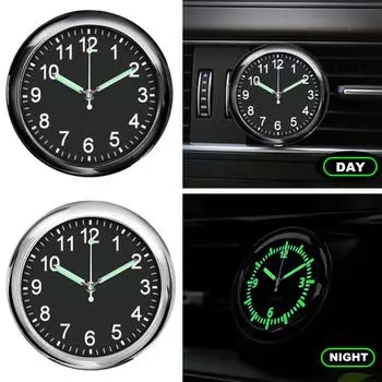 Светящиеся часы на приборную панель автомобиля с ночной подсветкой - Премиум металлические мини кварцевые автомобильные часы для крепления на вентиляционную решетку, аксессуары для салона автомобиля красный