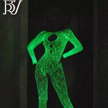 Светящиеся чулки в сеточку: Сексуальный флуоресцентный боди с подтяжками для флирта в ночном клубе Open Crotch