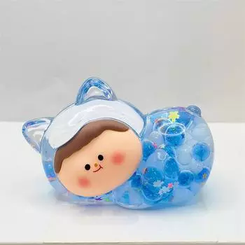 Светящиеся двухцветные шарики-пузыри, лежащая кошка Лилит, мини-фигурка, настольный милый мультяшный декоративный орнамент белый