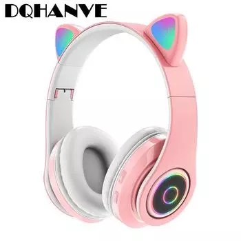 Светящиеся кошачьи уши Наушники Стерео Складные музыкальные игровые наушники Компьютерные гарнитуры белый