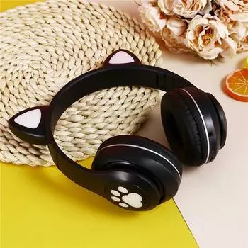 Светящиеся кошачьи ушки гарнитура Bluetooth беспроводная карта мобильная игра складные наушники чёрный
