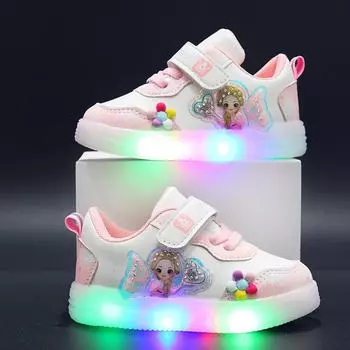 Светящиеся кроссовки для маленьких детей, детские блестящие легкие повседневные туфли, светящиеся кроссовки для девочек, новые светодиодные кроссовки для принцесс 22 белый
