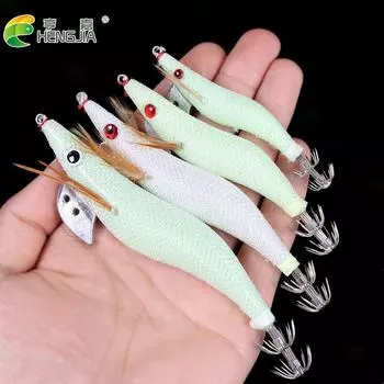 Светящиеся крючки для кальмаров, белые светящиеся деревянные креветки с крючками для джигов в виде осьминога, 3D глаза, каракатица, рыболовная приманка, искусственные приманки 8CM
