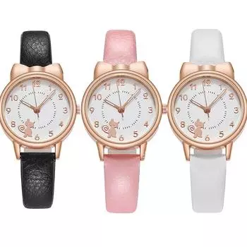 Светящиеся кварцевые часы с милым мультяшным котом для девочек, наручные часы чёрный