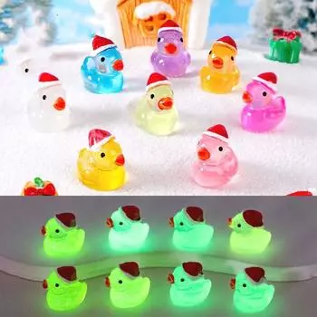 Светящиеся мини-уточки в рождественских шапках Миниатюры Рождественская утка светится ночью Сказочное украшение для сада Kawaii Аксессуары
