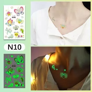 Светящиеся наклейки для татуировок, временные красочные татуировки с насекомыми, милые наклейки для татуировок с бабочками и пчелами, детские татуировки для тела
