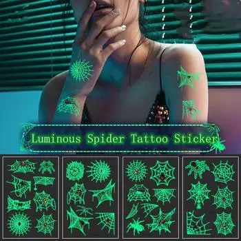 Светящиеся наклейки-тату на Хэллоуин, паук, временные поддельные татуировки, светящаяся паста на лице, руке, ноге, боди-арт, наклейка для ночной вечеринки