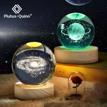 Светящиеся планетарные галактики, астронавты, хрустальные шары, ночные светильники, USB мощность, теплый/RGB, прикроватный светильник, рождественский подарок для детей, ночник