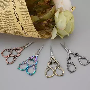 Светящиеся роскошные маленькие ножницы из нержавеющей стали для вышивки крестиком в стиле барокко, винтажные ножницы-тыквенный цветок в стиле