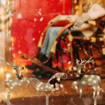 Светящиеся рождественские украшения олени и сани Санты водонепроницаемые украшения Warm Light