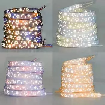 Светящиеся шнурки резинка для обуви шнурки со звездами и луной для кроссовок 100/120/140/160 см спортивные шнурки аксессуары 100cm