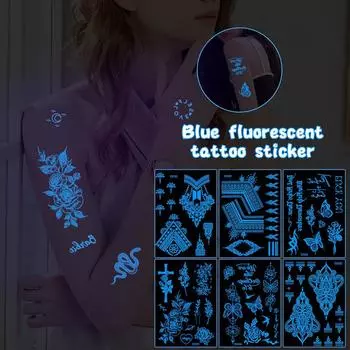 Светящиеся синие наклейки-татуировки с бабочками, водонепроницаемые поддельные татуировки с цветами для боди-арта, красивые татуировки на ключице для детей и женщин N5