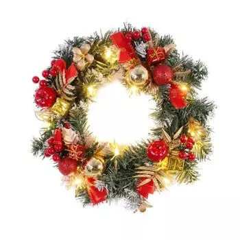 Светящиеся светодиодные гирлянды с искусственными зелеными листьями для рождественских и новогодних украшений дома, дверной венок 30cm