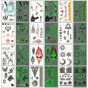 Светящиеся татуировки-наклейки для женщин, светящиеся татуировки на руку, лицо, боди-арт, татуировки, змея, бабочка, электрический слог, вечерние татуировки 120*75mm