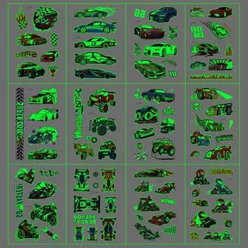 Светящиеся татуировки-наклейки, водостойкие крутые гоночные мотоциклетные татуировки для мальчиков, весело светящиеся на ночной вечеринке для детей, новинка