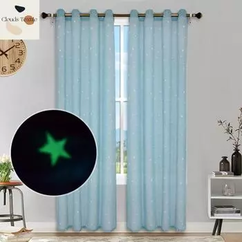 Светящиеся в темноте готовые шторы со светящимися звездами для гостиной, столовой, спальни, готовые шторы для детей w132cm h160cm 1pc&Grommet Top