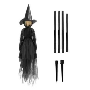 Светящиеся ведьмы, держащиеся за руки с колами, активируемая звуком Хэллоуинская стоящая ведьма с сияющим лицом для украшения газона, сада, патио 1pc