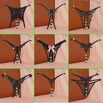 Светящиеся жемчужные массажные стринги с открытой промежностью для женщин : Сексуальное нижнее белье для ночного клуба One size 80-120 jin