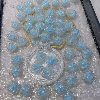 Светящийся цветок из смолы, хрустальный цветок, свадебное украшение, цветок из смолы со стразами, плоская задняя часть, аксессуары для самостоятельного изготовления ювелирных изделий One Size синий