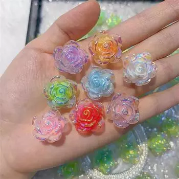 Светящийся цветок из смолы, хрустальный цветок, свадебное украшение, цветок из смолы со стразами, плоская задняя часть, аксессуары для самостоятельного изготовления ювелирных изделий One Size синий