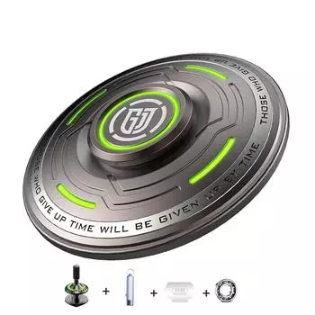 Светящийся долго вращающийся гироскоп на кончике пальца из сплава, креативный съемный подшипник, гироскоп на кончике пальца, детская игрушка в подарок 5.6x5.6x1.5cm серый/зелёный